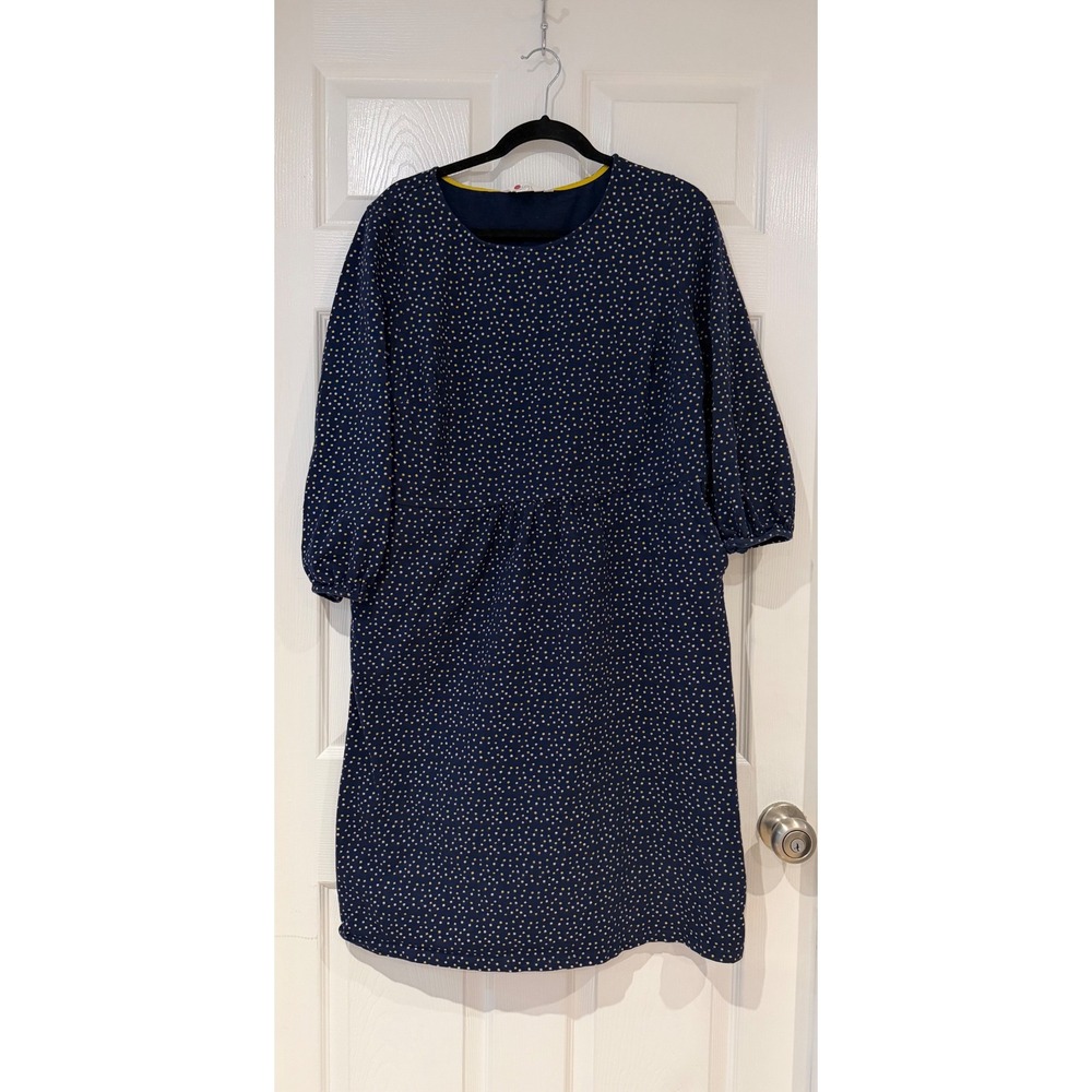 Boden Navy Blue Star Print Cotton Jersey Empire Waist Dress Pockets US 14L